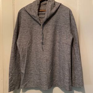 Long Sleeved Drawstring Funnel Neck Athleisure Top EUC